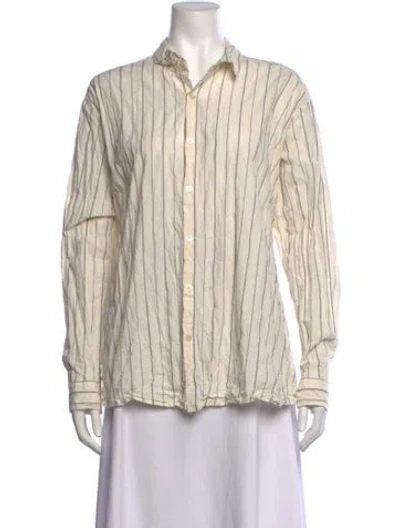 Pre-owned Pas De Calais Striped Long Sleeve Button-up Top In Neutrals