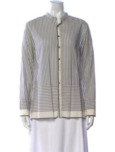 Pre-owned Pas De Calais Striped Long Sleeve Top In White