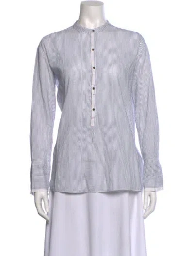 Pre-owned Pas De Calais Striped Mock Neck Button-up Top In Multi