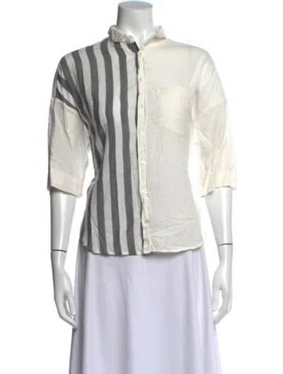 Pre-owned Pas De Calais Striped Three-quarter Sleeve Button-up Top In Neutral