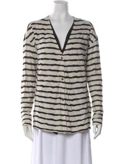 Pre-owned Pas De Calais Striped V-neck Top In Neutral