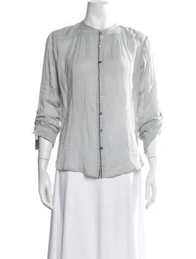 Pre-owned Pas De Calais Three-quarter Sleeve Button-up Top In Gray