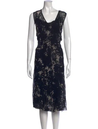 Pre-owned Pas De Calais Tie-dye Print Midi Length Dress In Black