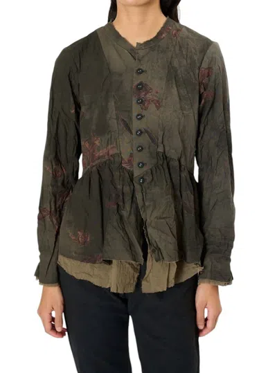 Pas De Calais Utakata Print Jacket In Khaki In Green