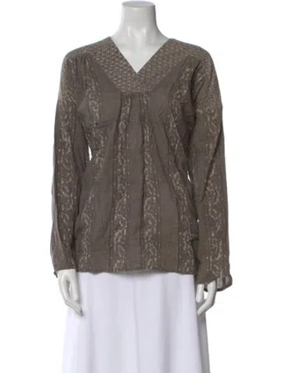 Pre-owned Pas De Calais V-neck Long Sleeve Blouse In Gray