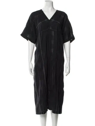 Pre-owned Pas De Calais V-neck Midi Length Dress In Black