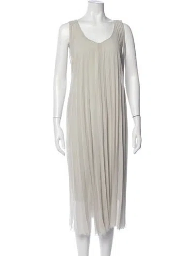 Pre-owned Pas De Calais V-neck Midi Length Dress In Grey