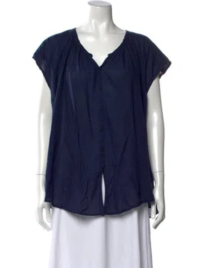 Pre-owned Pas De Calais V-neck Short Sleeve Top In Blue