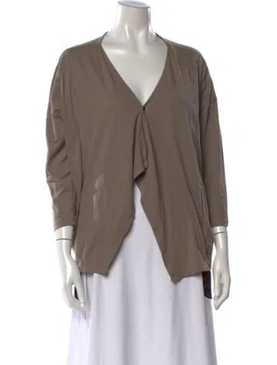 Pre-owned Pas De Calais V-neck Three-quarter Sleeve Top In Brown