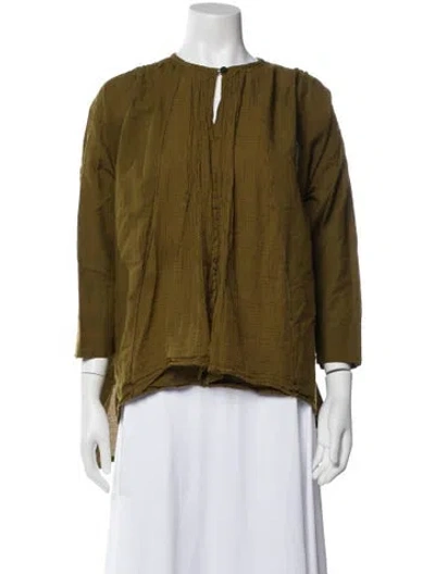 Pre-owned Pas De Calais V-neck Three-quarter Sleeve Top In Green