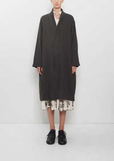 Pas De Calais Washed Linen Canvas Long Coat In Brown