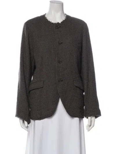 Pre-owned Pas De Calais Wool Houndstooth Print Blazer In Brown