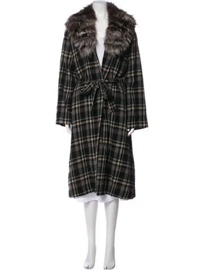 Pre-owned Pas De Calais Wool Plaid Print Coat In Brown