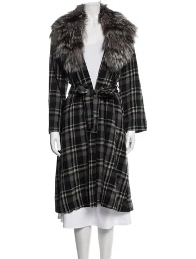 Pre-owned Pas De Calais Wool Plaid Print Coat In Brown