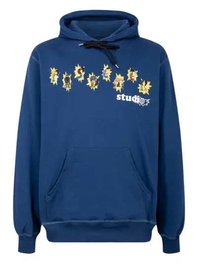 Pas De Mer Band Cotton Hoodie In Blue