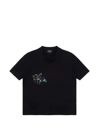 Pas De Mer Caterpillar Embroidered Cotton Polo Shirt In Black