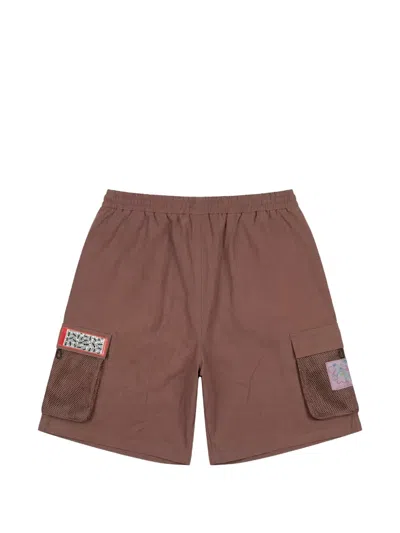 Pas De Mer Caterpillar Mesh-pocket Cotton Cargo Shorts In Brown