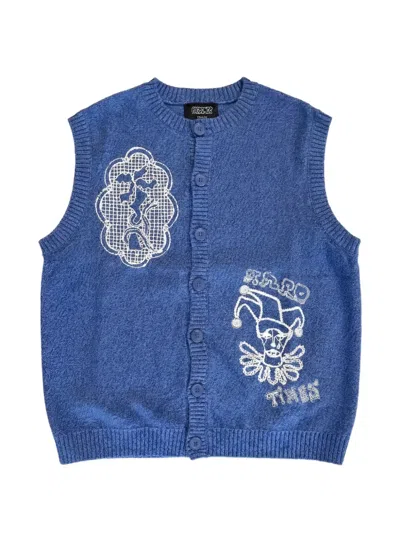 Pas De Mer Doily Embroidered-patchwork Cotton Sweater Vest In Blue