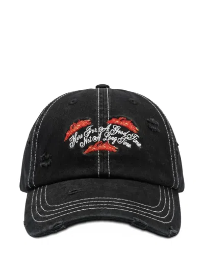 Pas De Mer Good Time Embroidered Cotton Baseball Cap In Black