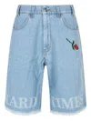 Pas De Mer Hard Times Rose-embroidery Frayed-hem Shorts In Blue