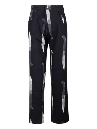 Pas De Mer Knives Printed Trousers In Black