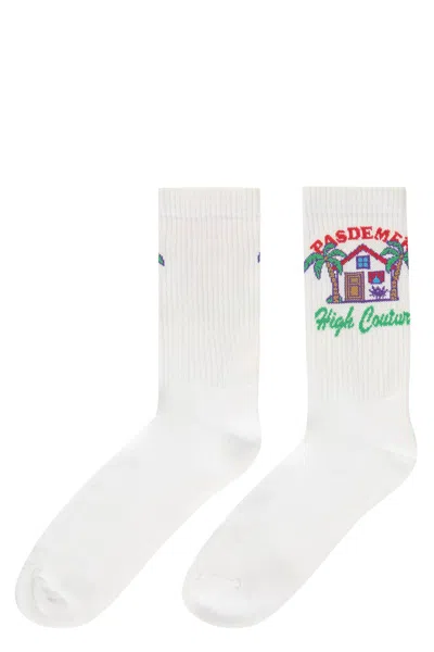Pas De Mer Logo Cotton Blend Socks In White
