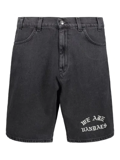 Pas De Mer Logo-embroidered Denim Shorts In Gray
