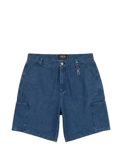 Pas De Mer Pdm Logo-patch Denim Cargo Shorts In Blue