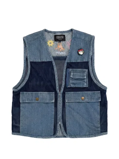 Pas De Mer Postcard Mesh-panelled Gilet In Blue