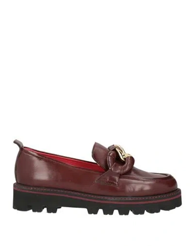 Pas De Rouge Woman Loafers Burgundy Size 12 Soft Leather In Red