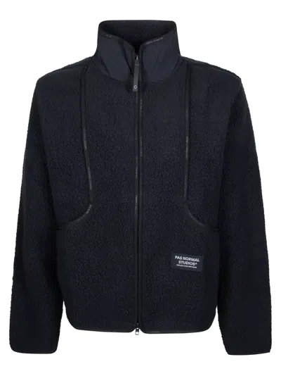 Pas Normal Studios Boxy Cropped Pile Fleece Jacket With High Collar In Black