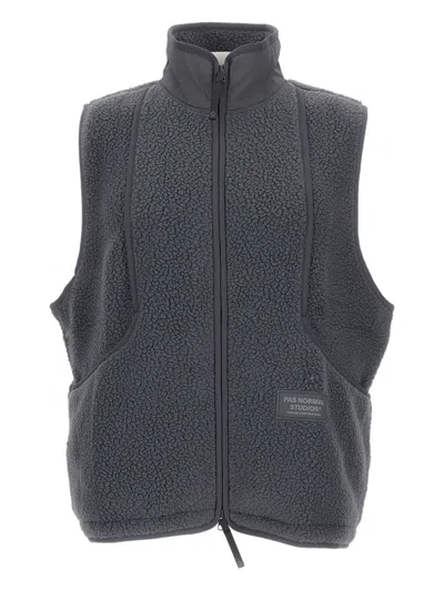 Pas Normal Studios Fleece Zip-up Gilet In Gray
