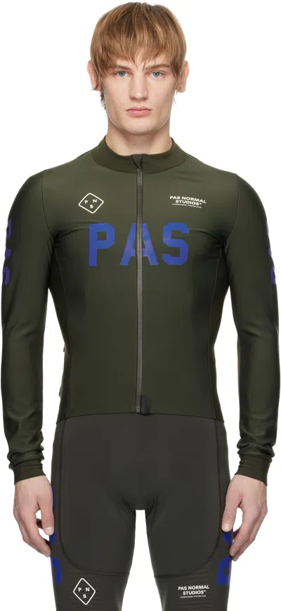 Pas Normal Studios Khaki 'pas' Mechanism Thermal Long Sleeve Cycling Top In Unknown