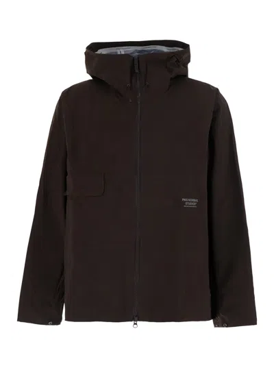Pas Normal Studios Off-race 3l Tech Shell Jacket With High Collar And Adjustable Hem In Brown