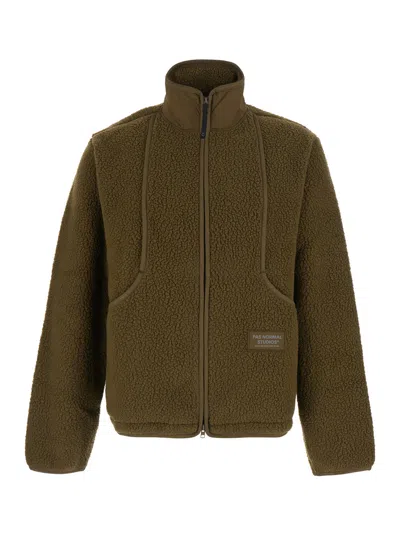 Pas Normal Studios Off-race Pile Fleece Jacket With High Collar And Zip Front In Green
