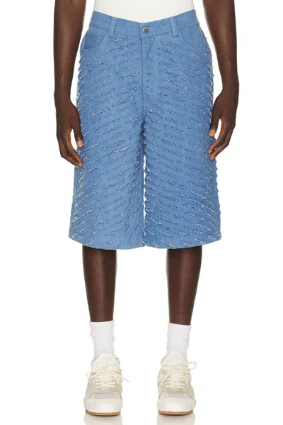 Pas Une Marque Cut Through Denim Shorts In Blue