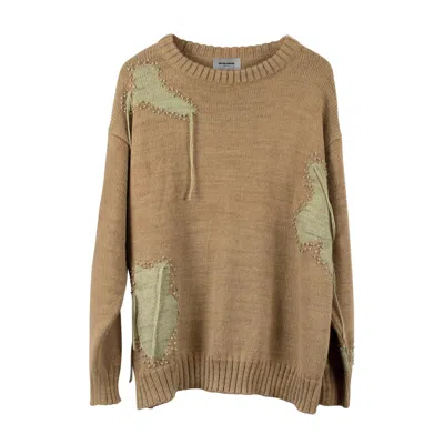 Pas Une Marque Men's Neutrals Knitted Distressed Sweatshirt Moss Green