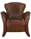 Pasargad Home Aspen Top Grain Leather Wing Chair In Brown