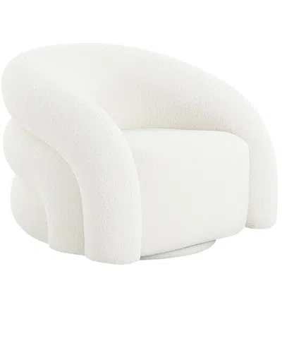 Pasargad Home Azzurro Fabric Swivel Base Lounge Chair In White