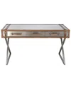 Pasargad Home Brookline Stainless Steel With Genuine Leather Desk In Brown