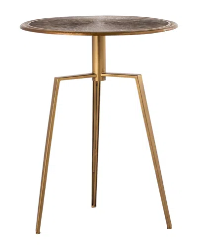 Pasargad Home Delos Iron Antique Brass Finish Round Side Table In Metallic