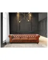 Pasargad Home Genuine Leather Chester Bay Tufted Sofa In Brown