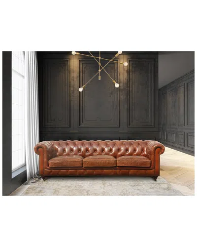 Pasargad Home Genuine Leather Chester Bay Tufted Sofa In Brown