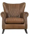 Pasargad Home Harrison Top Grain Leather Upholstered Wing Chair In Brown