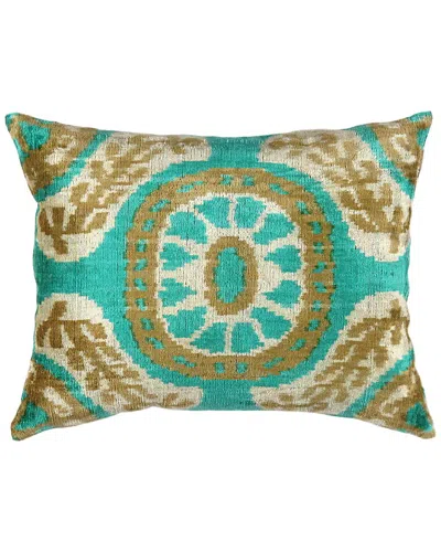 Pasargad Home Ikat 20x15 Green Velvet Pillow In Multi