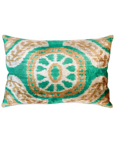 Pasargad Home Ikat Green Velvet Pillow In Multi