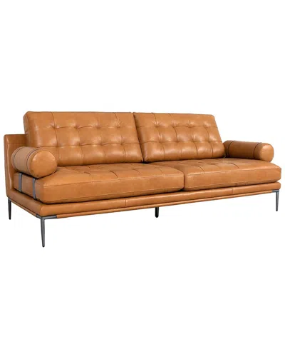 Pasargad Home Kimberly Top Grain Leather 3 Seater Sofa In Brown