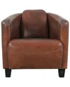Pasargad Home Madison Top Grain Leather Upholstered Arm Chair In Brown