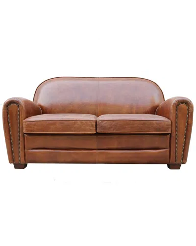Pasargad Home Paris Club Genuine Leather Loveseat Tufted Sofa In Brown