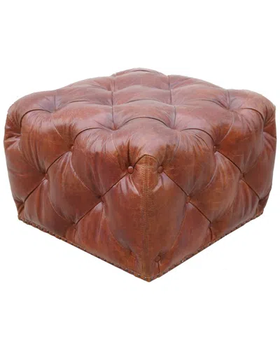 Pasargad Home Pasargad Paris Club Ottoman Genuine Top Grain Leather In Brown